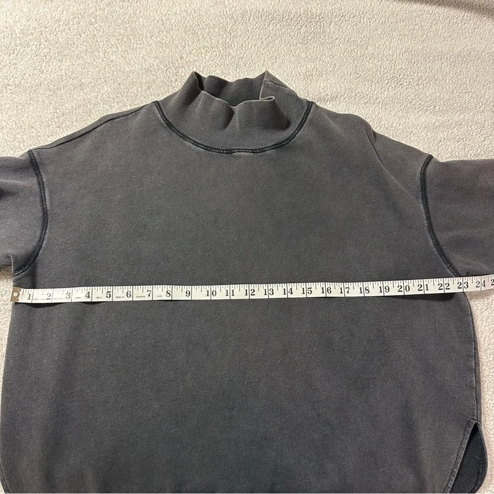 Free People Distressed Charcoal Gray Black Mock Neck Sweatshirt Tunic Side Slit